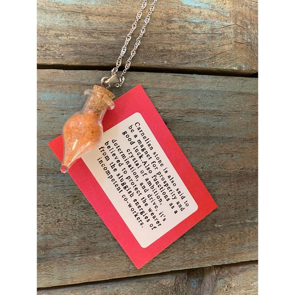 Carnelian crystal sand necklace on 24” wavy stainless steel chain - Picture 2 of 2